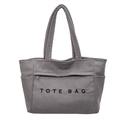 Borsa tote grigia in velluto a coste con ricamo e pratiche tasche esterne - Grigio