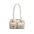 Chic cream-white rectangular shoulder bag with dual lock pockets and silver hardware - White