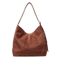 Brown suede hobo shoulder bag with adjustable strap and vintage matte finish - Brown