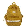 Gembergele corduroy rugzak met zwarte berenprint en decoratieve kanten details - Geel