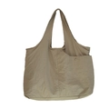 Minimalist light khaki tote bag with front snap pocket in high-quality nylon fabric - Khaki