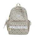 Leuke beige corduroy rugzak met zwarte stippen en berenprint voor studenten - Wit