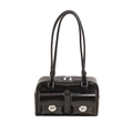 Glossy black shoulder bag in retro bowling style with silver metal snap buttons - Black
