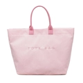 Pink corduroy tote bag with TOTE BAG embroidery and matching leather handles - Pink