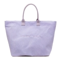 Minimalist light purple corduroy tote bag with TOTE BAG embroidery and leather straps - Purple