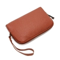Brown melon seed texture PU leather clutch wallet with wrist strap and zipper - Brown