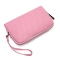 Chic pink PU leather clutch bag with embossed scale pattern and convenient wrist strap - Pink