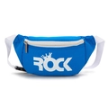 Blue kids waist bag featuring white ROCK print and adjustable strap for sports - Blue