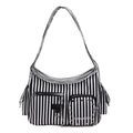 Borsa a tracolla in tela a righe verticali bianche e nere con dettagli di rivetti in metallo - Bianco