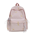 Zaino rosa minimalista con ricamo a farfalla e tiranti della zip colorati a nodo - Rosa