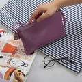 Minimalist deep purple leather square crossbody bag with decorative knotted shoulder strap - Purple