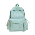 Mint green school backpack with colorful butterfly embroidery and decorative woven zipper pulls - Green