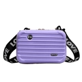 Mini purple hard shell suitcase crossbody bag with trendy wide logo shoulder strap - Purple