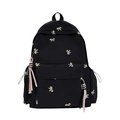 Black school backpack with colorful butterfly embroidery and pink tassel pendant - Black