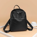Chic black washed PU leather backpack for women with circular ring zipper and multi-pockets - Black