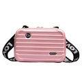 Rosa Hartschalen Mini Koffer Umhängetasche mit trendigem breitem Logo-Gurtband - Rosa