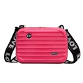 Pink mini suitcase crossbody bag with wide LOVE strap and textured hard shell - Rose Red