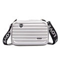 Mini suitcase crossbody bag in silver finish with wide LOVE text shoulder strap - Silver