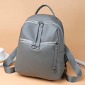 Grey washed PU leather backpack for women with round ring zippers and lychee texture - Light Gray
