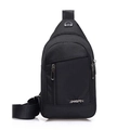 Classic black nylon crossbody chest bag for men featuring a sport headphone port - Style B Black