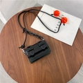 Minimalist black matte leather small square messenger bag with plastic chain detail - Black