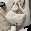 White faux fur tote bag for women with soft plush texture for autumn and winter - White