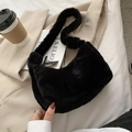 Classic black faux fur underarm bag with soft plush texture and minimalist design - Black