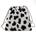 Borsa in peluche con coulisse e stampa mucca bianca e nera per donna invernale - Stampa Muccata Bianca