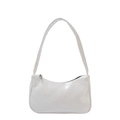 Elegant white faux crocodile skin baguette bag with silver zipper and slim strap - White