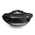 Waterproof black sports waist bag with reflective safety strip and adjustable buckle strap - Black