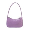 Sac baguette chic en similicuir violet avec texture crocodile et fermeture éclair argentée - Violet