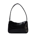 Sac baguette noir avec motif crocodile brillant et fermeture éclair supérieure - Noir