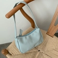 Fashionable light blue PU leather baguette bag for women with a minimalist shoulder strap - Blue