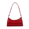 Classic bright red crocodile pattern underarm bag with glossy finish and zipper closure - Burgundy