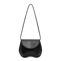 Minimalist black round crossbody bag with lizard pattern leather flap and slim strap - Black