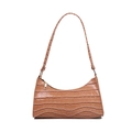 Brown faux crocodile leather underarm bag with a glossy finish and crescent shape - Khaki