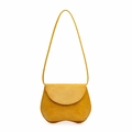 Ginger yellow saddle bag for women with lizard skin texture and slim shoulder strap - Yellow
