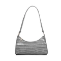 Gray crocodile embossed leather baguette underarm bag with gold chain and zipper - Light Gray