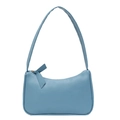 Chic light blue faux leather baguette underarm bag with zipper and fixed shoulder strap - Blue