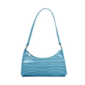Fashionable sky blue crocodile pattern underarm baguette bag with gold metal zipper - Blue