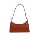 Polished caramel brown crocodile-embossed patent leather baguette underarm bag - Tan