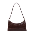 Chic dark brown crocodile pattern baguette bag with glossy finish and gold zipper - Coffee