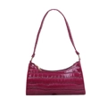Fashionable dark purple baguette shoulder bag with glossy crocodile skin texture - Rose Red