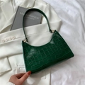 Borsa sottospalla verde scuro con motivo coccodrillo e hardware dorato di lusso - Verde