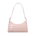 Elegant light pink baguette bag with faux crocodile pattern and single shoulder strap - Off-white