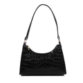 Classic black faux crocodile leather baguette underarm bag with gold zipper for women - Black
