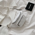 Minimalist white PU leather waist bag with silver chain strap and lychee texture - White