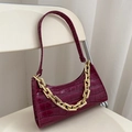 Chic purple faux crocodile underarm bag with decorative thick gold chain strap - Purple