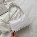 Minimalist white crocodile-embossed baguette bag with gold zipper for women - White