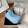 Minimalist light blue PU leather hobo shoulder bag with a vintage sleek finish - Dark Blue